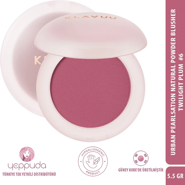 Klavuu Urban Pearlsation Natural Powder Blusher #6 Twilight Plum - İnci Tozu İçeren Allık ürün görseli 1