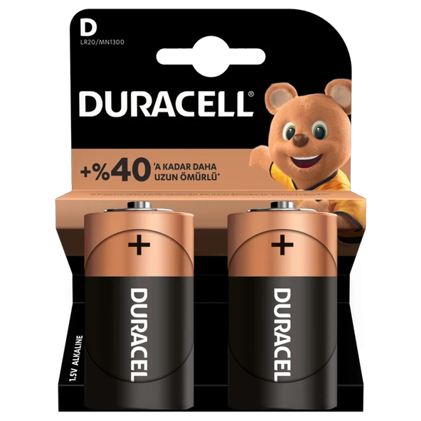 Duracell D Büyük Pil 2'li Kart ürün görseli 1