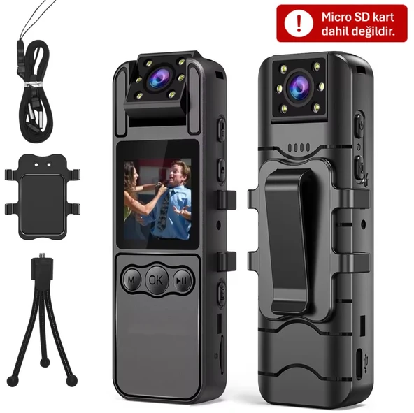 4K Mini Vücut Kamerası WiFi Yaka Kamerası Ses ve Video Kayıt 180° Döner Lens Gece Görüş 1.3 Ekran Type-C 256GB ürün görseli 1