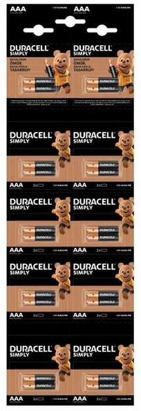DURACELL AAA KARTELA PİL 20Lİ ürün görseli 1
