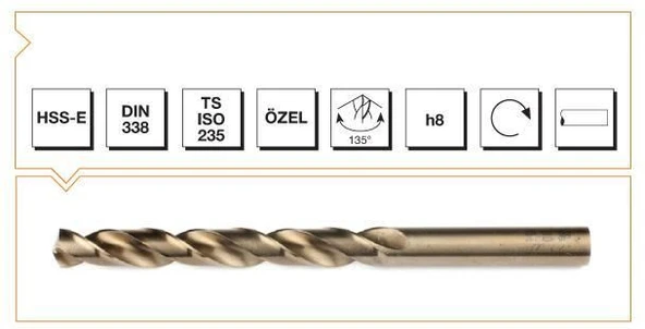 Makina Takım HSS-E Altın Seri İnox Delme Matkap Ucu 8 mm ürün görseli 1