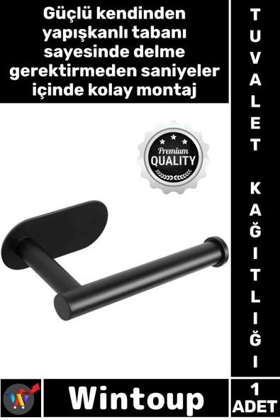 #TuvaletKağıtlığı Banyo Modern Şık Rulo Tutucu Mat Siyah Kendinden Yapışkanlı Tuvalelet Kağıtlığı ürün görseli 1
