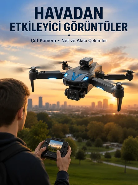 Katlanabilir Çift Kameralı Drone Uzaktan Kumandalı Hava Aracı ürün görseli 1