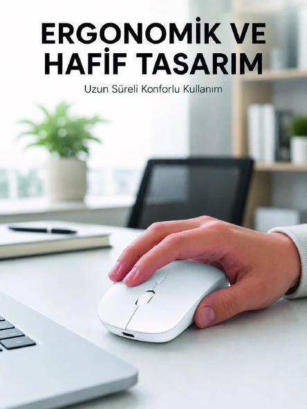 Profesyonel Kablosuz Bluetooth Mouse Çift Modlu Şarjlı Ergonomik Fare ürün görseli 1