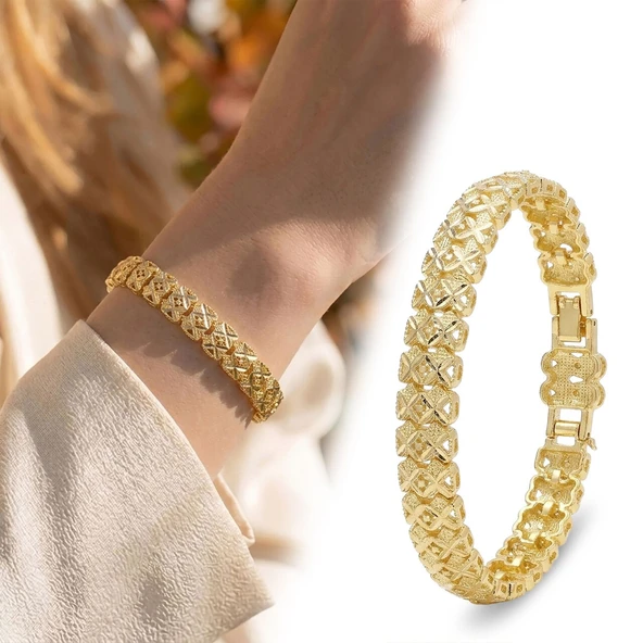 ? Premium Şık ve Parlak Infinity 24K Gold Kaplama 8 mm Kadın Bijuteri Bileklik 3183KBV5D8 - (~18cm) ürün görseli 1