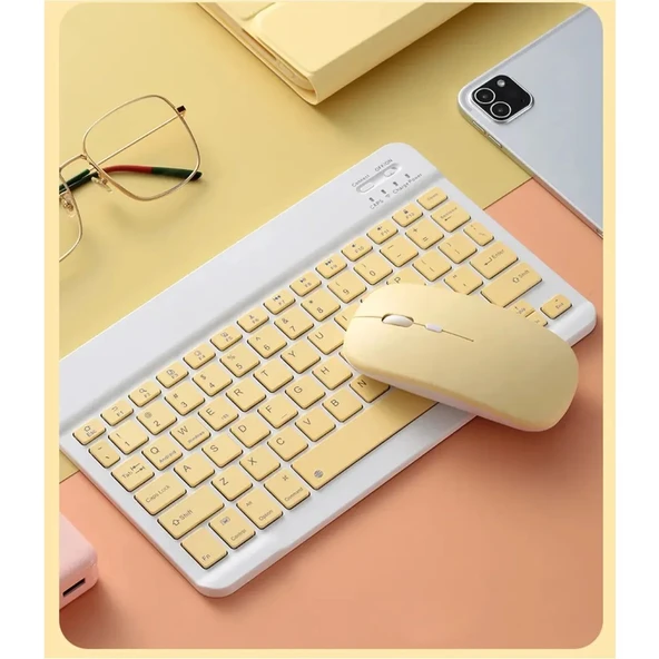 Qpart 5 mini Taşınabilir Kablosuz Bluetooth Klavye Mouse Seti taşınabilir Ingilizce Q Klavye Sarı ürün görseli 1