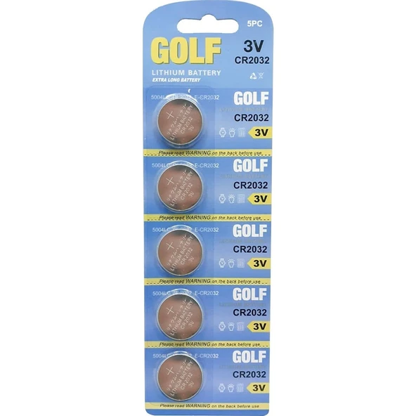 Pil Düğme 3V 2032 (Beşli Paket) Golf CR-2032 ürün görseli 1