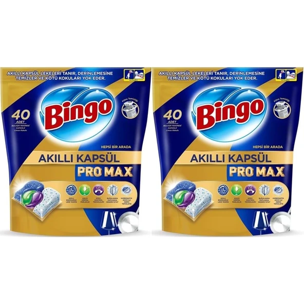 Bingo Akıllı Kapsül Pro Max Bulaşık Makinesi Deterjanı Tableti 80 Adet Limon Kokulu (2PK*40) ürün görseli 1