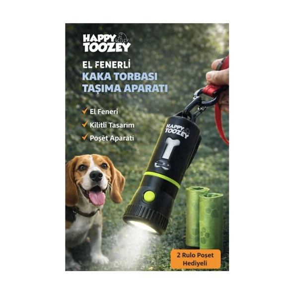 Köpek Dışkı Poşeti Taşıma Aparatı El Fenerli Kokulu Poşet Hazneli 3’ü 1 Arada Pet Atık Toplama Aparatı ürün görseli 1