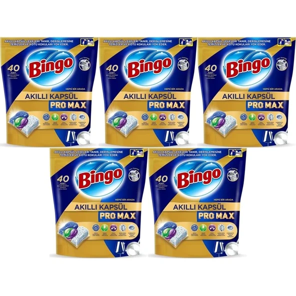 Bingo Akıllı Kapsül Pro Max Bulaşık Makinesi Deterjanı Tableti 200 Adet Limon Kokulu (5PK*40) ürün görseli 1