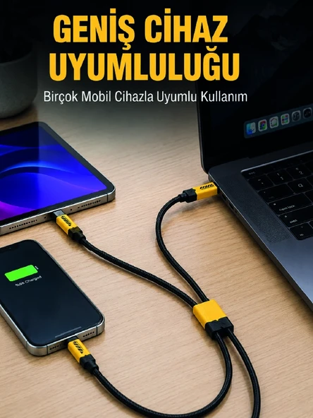 240W Çoklu Şarj Kablosu Type-C Lightning Micro USB Örgü Kablo ürün görseli 1