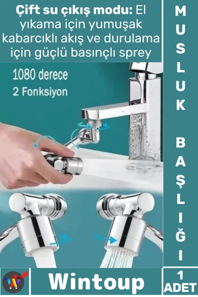 #Musluk 1080 Derece Döner Robotik Kol Mutfak Banyo Lavabo Tasarruflu Filtreli Akrobat Musluk Başlığı ürün görseli 1