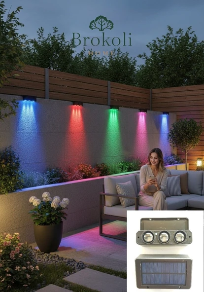 Güneş Enerjili 3 LED li Duvar Aydınlatma Köşebent 5 Renkli Dekoratif Aydınlatma Bahçe Dekorasyon ürün görseli 1