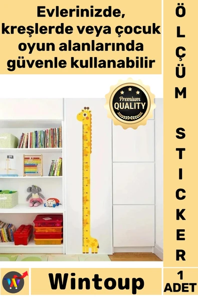 #Sticker Bebek Çocuk Odası Duvar Dekorasyonu Eğlenceli Cetvel Figürlü Şık Zürafa Boy Ölçüsü Sticker ürün görseli 1