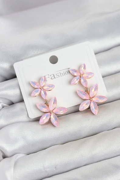 Pembe Kristal Çiçek Küpe TJ-BKP11907 ürün görseli 1