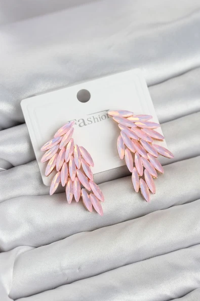 Pembe Renk Kristal Taşlı Kanat Küpe TJ-BKP11911 ürün görseli 1
