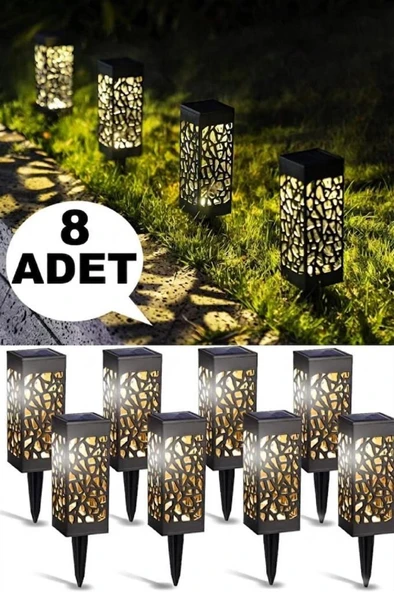8 Adet Solar Bahçe Çim Saksı Lamba Güneş Enerjili Sarı Işık Teras Balkon Peyzaj Yolu Aydınlatma ürün görseli 1