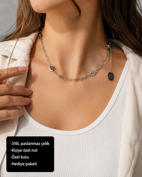 Veliora Geometrik Zincir Kolye – 316L Paslanmaz Çelik Modern Kadın Hediye ürün görseli 1