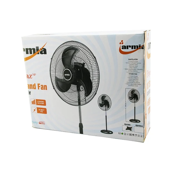 18 İNÇ SANAYİ VANTİLATÖR  3 METAL KANAT: ÇAP:56CM - Y: 140CM - 3 KADEME HIZ   80W (5250) ürün görseli 1