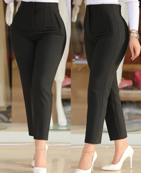 Kadın üste Oturan Paçası Bilek üzerinde Biten Krep Kumaş Kumaş Pantolon 36 (S) - 50 (5XL) ürün görseli 1