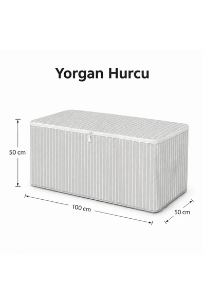 Hurç Fermuarlı Yorgan Battaniye Kıyafet Saklama Hurcu Çizgili Baza Altı Dolap İçi Organizer 1 Adet ürün görseli 1