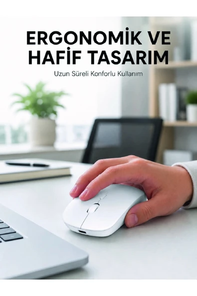 Profesyonel Kablosuz Bluetooth Mouse Çift Modlu Şarjlı Ergonomik Fare ürün görseli 1