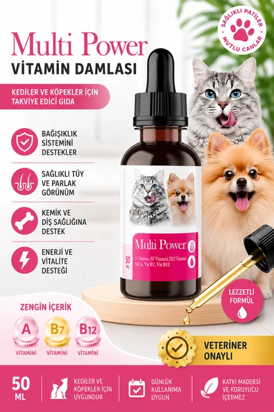 Kedi ve Köpek Vitamin Damlası 50 ml - A, B7 ve B12 Vitaminli Tüy ve Bağışıklık Destekleyici Takviye ürün görseli 1