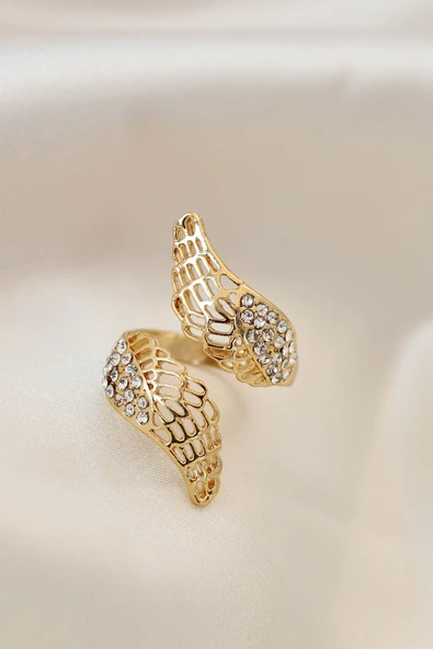Ayarlamalı Gold Renk Metal Zirkon Taşlı Kanat Yüzük - TJ-BYK2032 ürün görseli 1