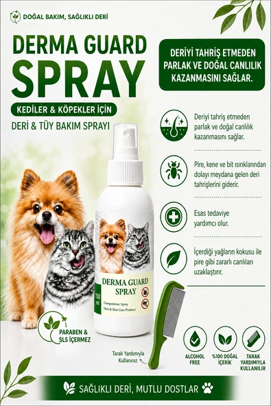 Kedi ve Köpek Deri & Tüy Bakım Spreyi 150 ml - Pire, Kene Isırığı Sonrası Cilt Bakımı ve Tüy Parlatıcı ürün görseli 1