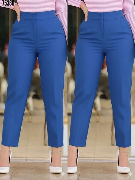 Kadın üste Oturan Paçası Bilek üzerinde Biten Krep Kumaş Pantolon 36 (S) - 50 (5XL) ürün görseli 1