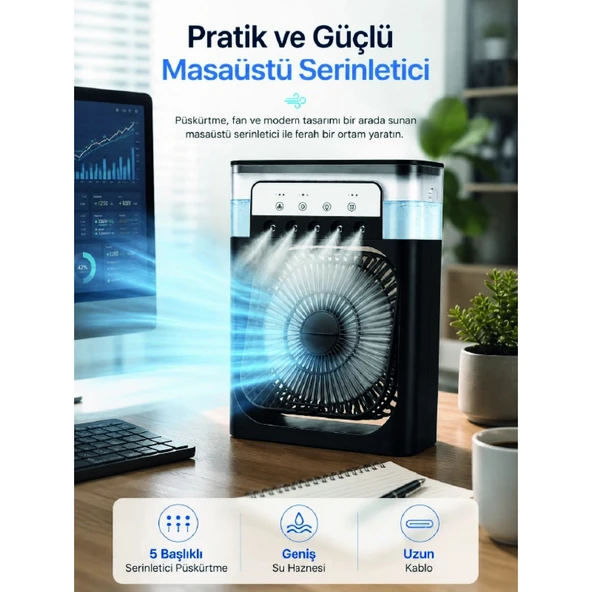 Serinletici Fan Type-C Bağlantı, Zamanlayıcı, 7 Renk Ambiyans Işığı ürün görseli 1