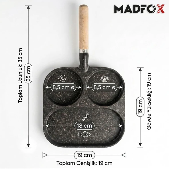Madfox TrioChef 3 Gözlü Granit Döküm Tava - Resim 2