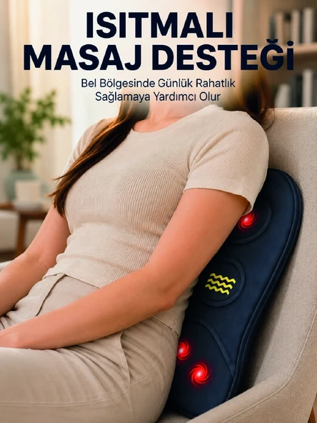 Titreşimli Isıtmalı Sırt Ve Bel Masaj Minderi Ergonomik Tasarım ürün görseli 1