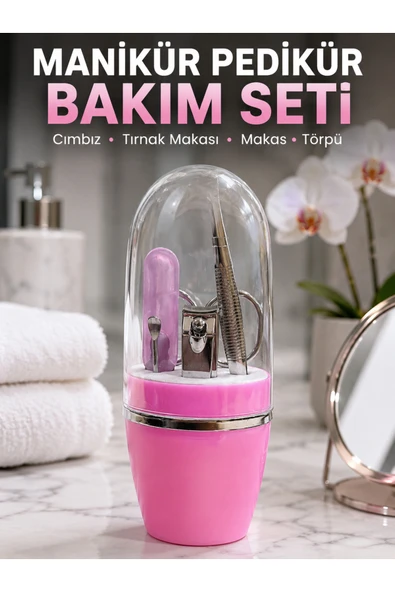 Pembe Tırnak Bakım Seti Cımbız Makas Tırnak Makası ve Törpü İçeren Kit ürün görseli 1