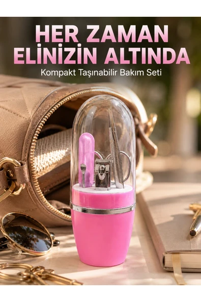 Pembe Manikür Pedikür Bakım Seti Cımbız Tırnak Makası Makas Törpü ürün görseli 1