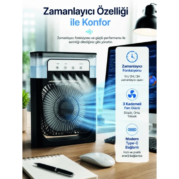 Su Hazneli Püskürtmeli Fan 1-3-5 Püskürtme Seçeneği, Type-C Güç Girişi ürün görseli 1