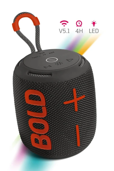 Powerway Bold Siyah Taşınabilir Ses Bombası Kablosuz Bluetooth Hoparlör Speaker Yüksek Sesli ürün görseli 1