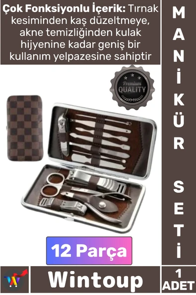 #ManikürSeti Deri Çantalı Paslanmaz Çelik Kişisel El Ayak Bakım Hijyenik Şık Manikür Seti 12 Parça ürün görseli 1