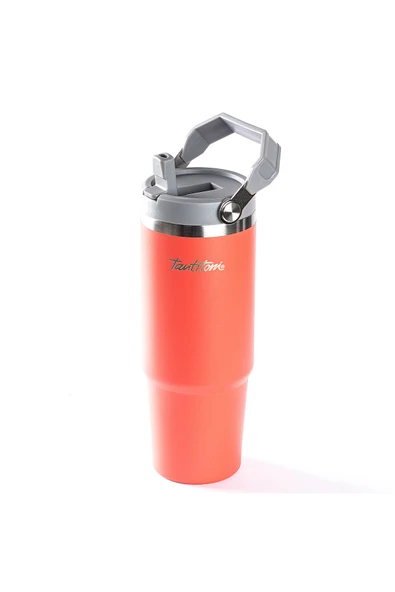 TNT-8695835420400-GING V200GP-020-01-PEMBE PASLANMAZ ÇELİK TUTMALI PİPETLİ TERMOS BARDAK 900ML ürün görseli 1