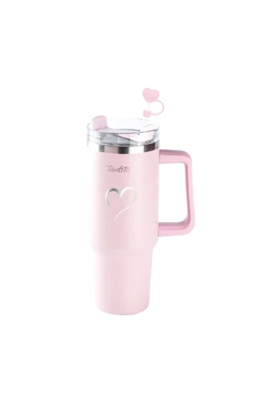 TNT-8695835422695-TRINK KA102PTDESAP-AÇIK PEMBE DESENLİ PASLANMAZ ÇELİK PİPETLİ TERMOS BARDAK 1.2L ürün görseli 1