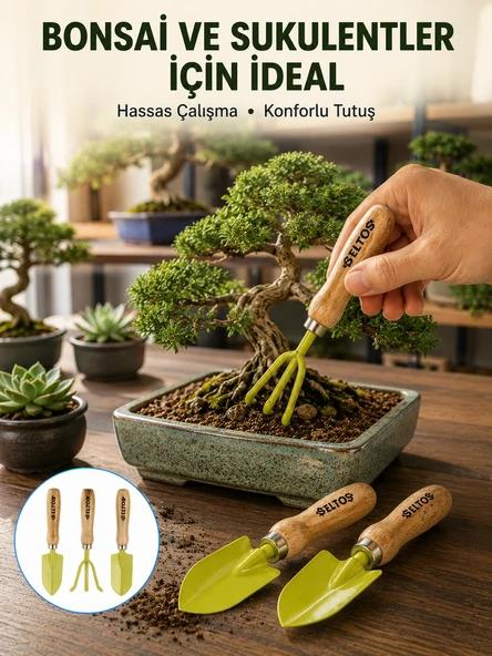 Saksı Bitkileri İçin Bahçe El Aleti Seti Ergonomik Ahşap Saplı ürün görseli 1