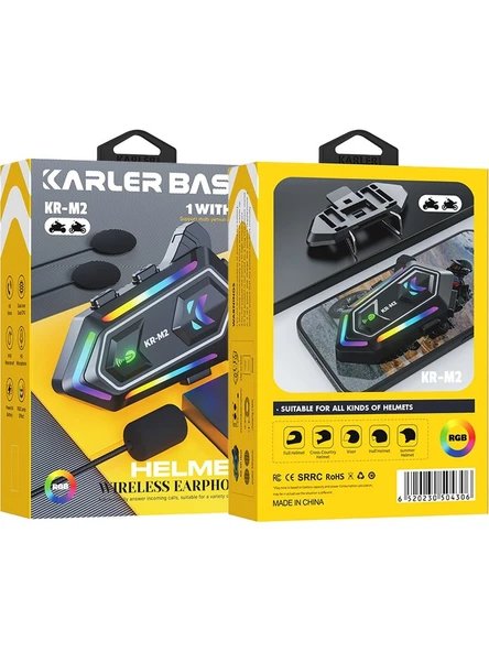 Karler Bass Kr-m2 RGB Motosiklet Sürücüleri İçin Ipx6 Özellikli Kablosuz Bluetooth Kulaklık ürün görseli 1