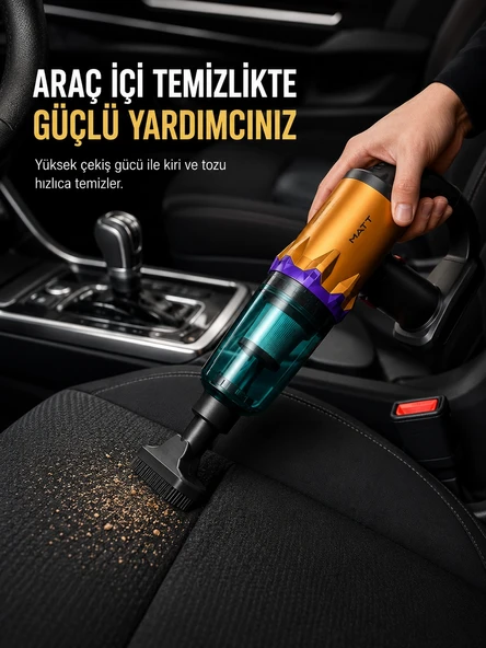 Araç İçi Temizlik İçin Şarjlı El Süpürgesi Çok Başlıklı Pratik Temizlik Cihazı ürün görseli 1