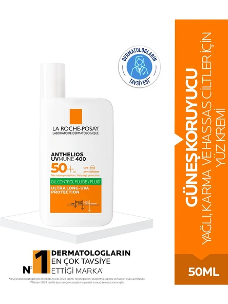 Anthelios Oil Control Fluid Spf 50+ Güneş Kremi 50 ml, Yağlı/Karma ve Hassas Ciltler İçin ürün görseli 1