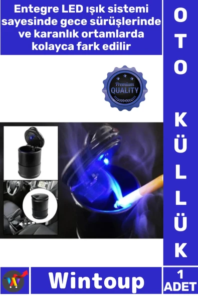 #Küllük Araba Aksesuarı Yanmaz Plastik Kapaklı Taşınabilir Araç İçi Gece Görüşü Işıklı Oto Küllük ürün görseli 1