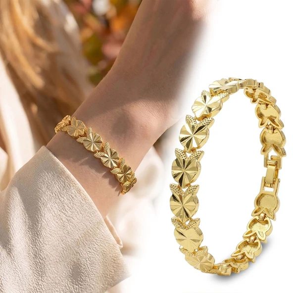 ? Premium Şık ve Parlak Amora 24K Gold Kaplama 8 mm Kadın Bijuteri Bileklik 3183KBV5D9 (~18cm) ürün görseli 1