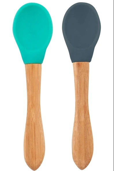 OiOi Bambu Saplı Silikon Mama Kaşığı 2li Aqua Green / Deep Blue ürün görseli 1