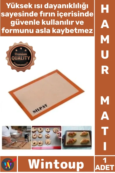 #Mat 40x30 Cm Profesyonel Fırın Hamur Açma Gereçleri Silikon Silpat Yanmaz Yapışmaz Şık Pişirme Matı ürün görseli 1