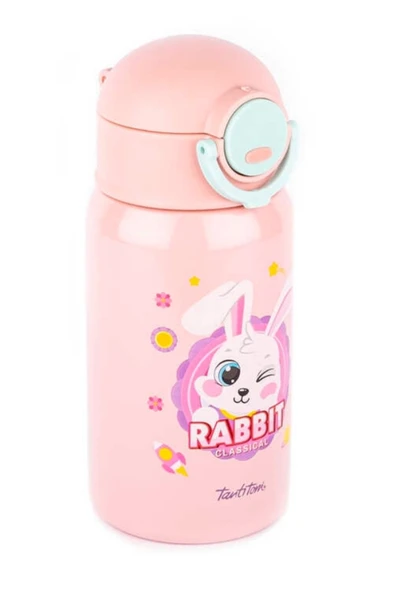 TNT-8695835394558-BOMB KD-1038P-PEMBE TAVŞAN DESENLİ PİPETLİ PASLANMAZ ÇELİK ÇOCUK TERMOSU 400ML ürün görseli 1