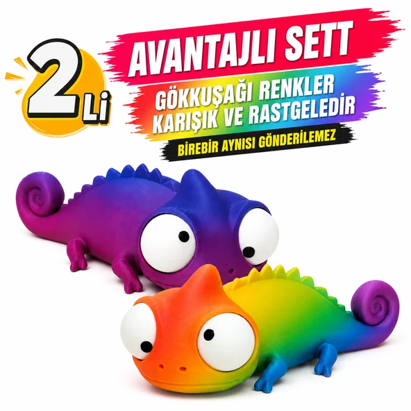 Sevimli Bukalemun Figür Seti Büyük Gözlü Dekoratif Masaüstü Süs Oyuncak Seti 2'li Renkli Tasarım ürün görseli 1